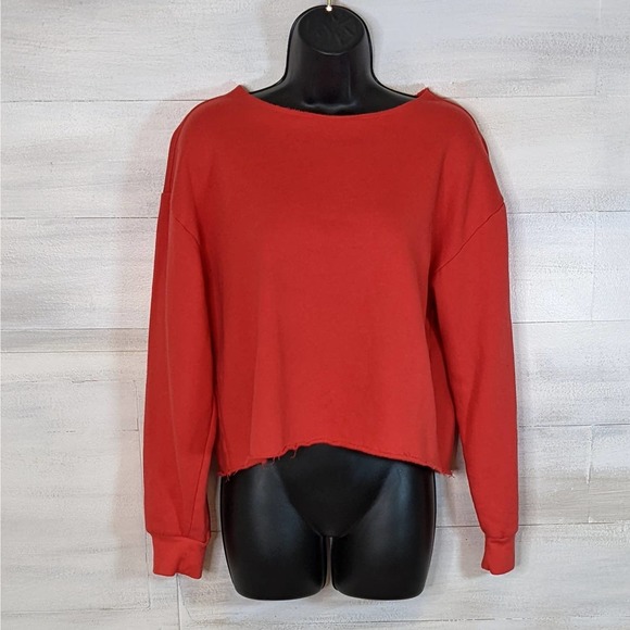 Wild Fable Bright Coral Cropped Long Sleeve Sweatshirt Size S NEW - Picture 1 of 5